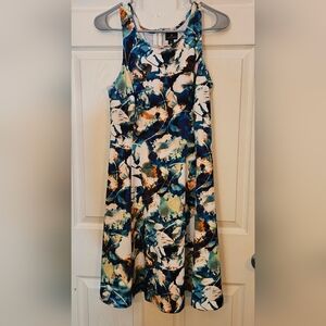 Worthington Sleeveless Fit & Flare Dress Blue White Orange Floral